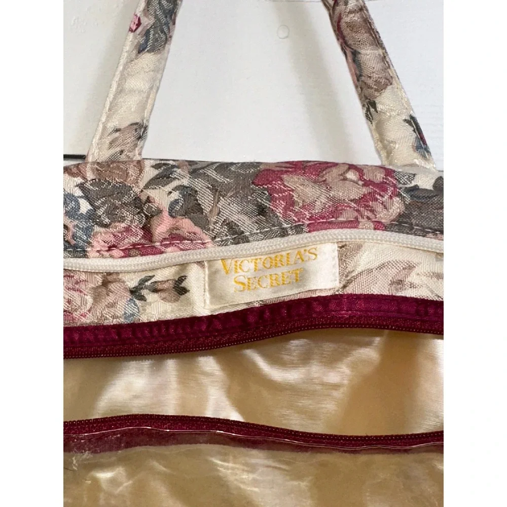 Vintage Victorias Secret Floral Tapestry Toiletry Bag Travel Makeup Case Pink